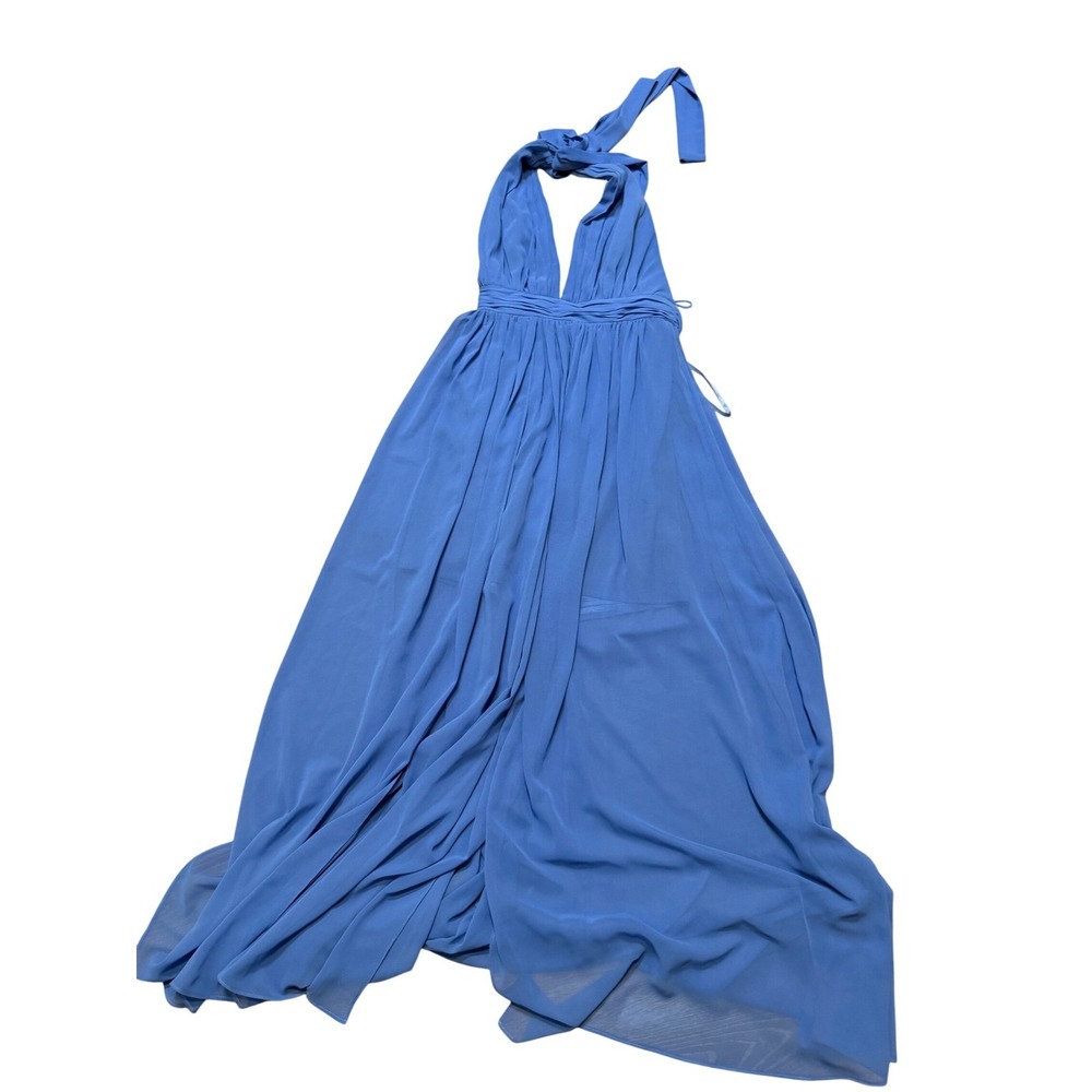 Free People Extratropical Maxi Dress Blue Halter Plunge Chiffon Boho Size L